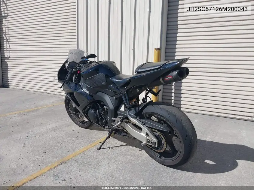 2006 Honda Cbr1000 Rr VIN: JH2SC57126M200043 Lot: 45502991