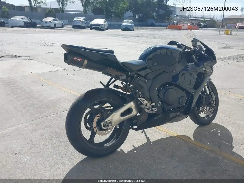 2006 Honda Cbr1000 Rr VIN: JH2SC57126M200043 Lot: 45502991