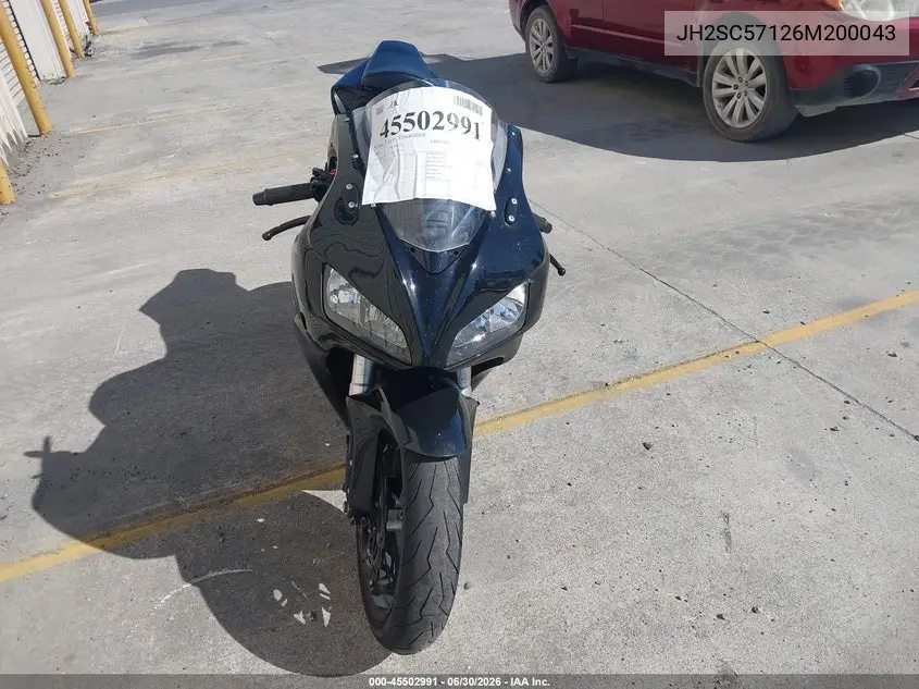 2006 Honda Cbr1000 Rr VIN: JH2SC57126M200043 Lot: 45502991