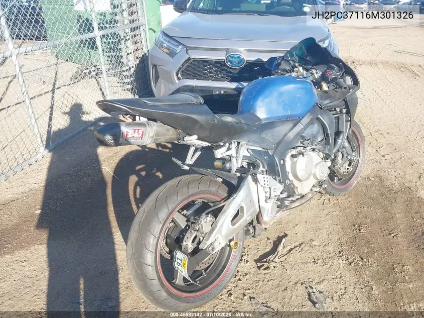 2006 Honda Cbr600 Rr VIN: JH2PC37116M301326 Lot: 45592142