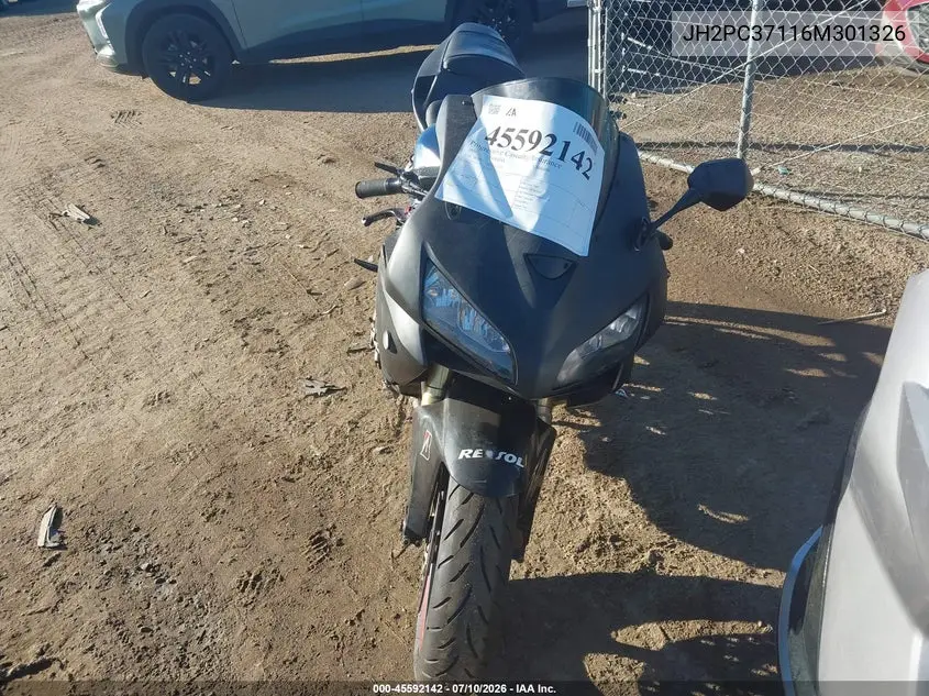 2006 Honda Cbr600 Rr VIN: JH2PC37116M301326 Lot: 45592142