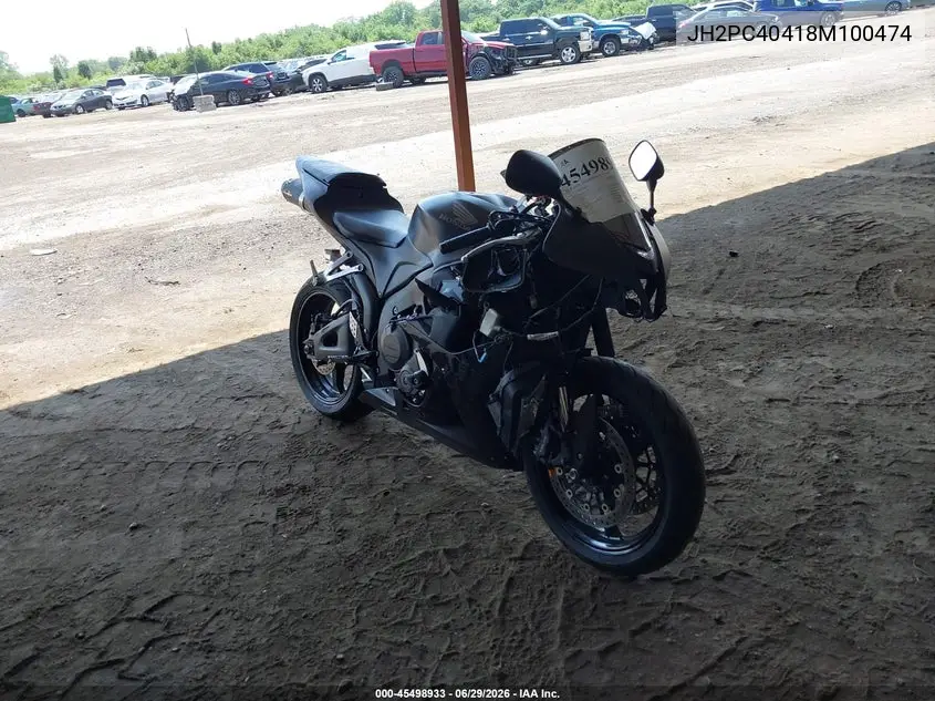 2008 Honda Cbr600 Rr VIN: JH2PC40418M100474 Lot: 45498933