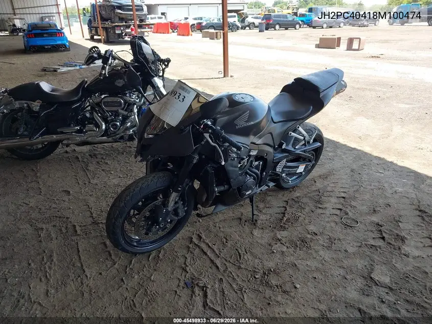 2008 Honda Cbr600 Rr VIN: JH2PC40418M100474 Lot: 45498933