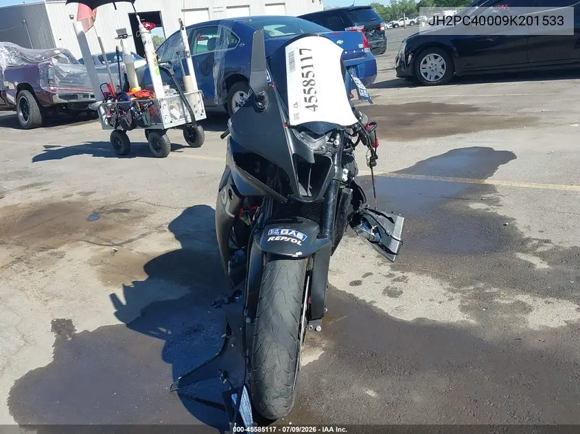 2009 Honda Cbr600 Rr VIN: JH2PC40009K201533 Lot: 45585117