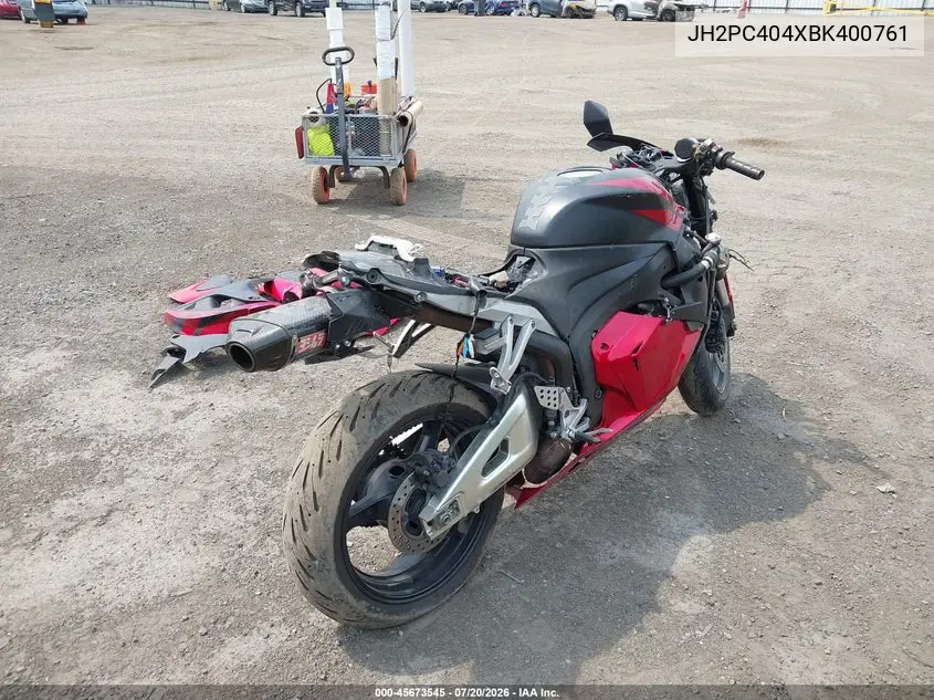 2011 Honda Cbr600 Rr VIN: JH2PC404XBK400761 Lot: 45673545