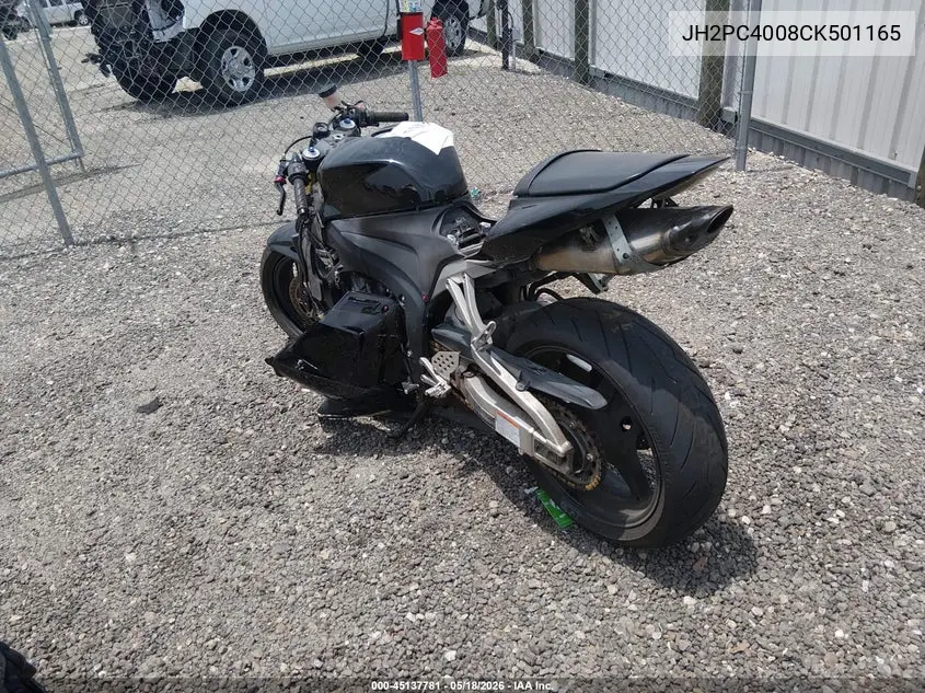 2012 Honda Cbr600 Rr VIN: JH2PC4008CK501165 Lot: 45137781