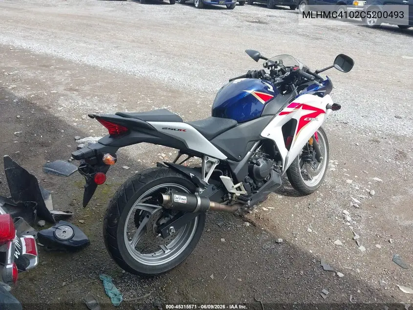 2012 Honda Cbr250 R VIN: MLHMC4102C5200493 Lot: 45315571