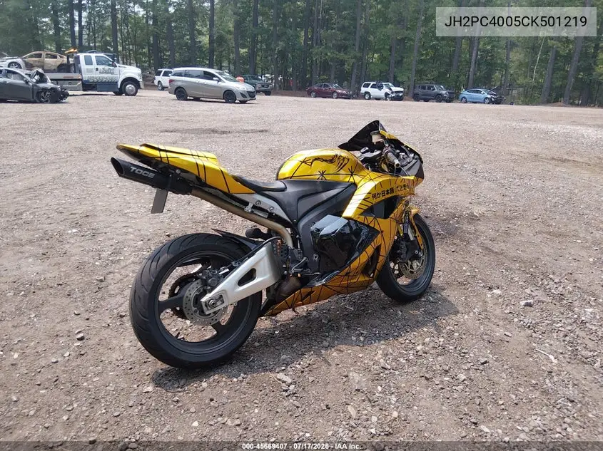 2012 Honda Cbr600 Rr VIN: JH2PC4005CK501219 Lot: 45669407