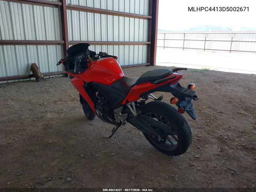 2013 Honda Cbr500 R VIN: MLHPC4413D5002671 Lot: 45414227