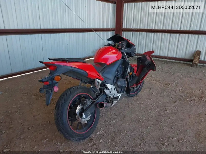 2013 Honda Cbr500 R VIN: MLHPC4413D5002671 Lot: 45414227