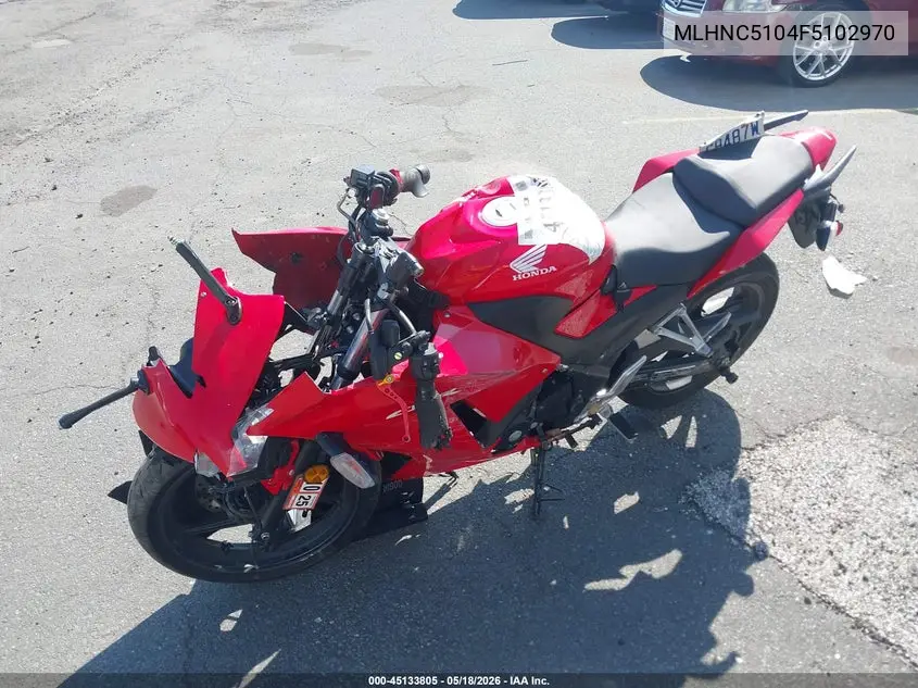 2015 Honda Cbr300 R VIN: MLHNC5104F5102970 Lot: 45133805