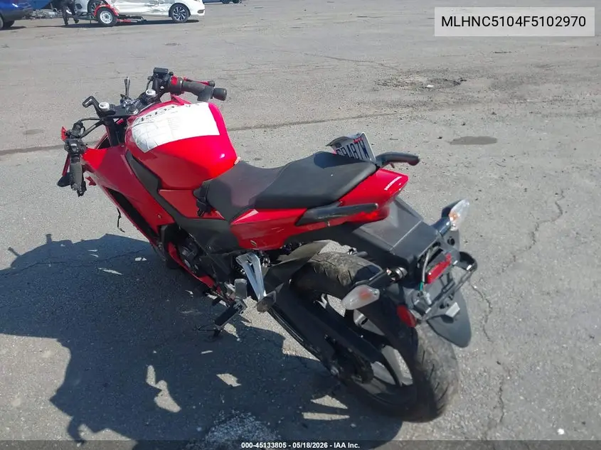 2015 Honda Cbr300 R VIN: MLHNC5104F5102970 Lot: 45133805