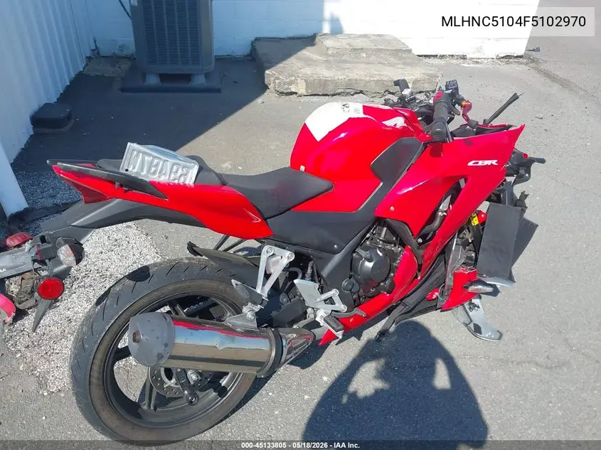 2015 Honda Cbr300 R VIN: MLHNC5104F5102970 Lot: 45133805