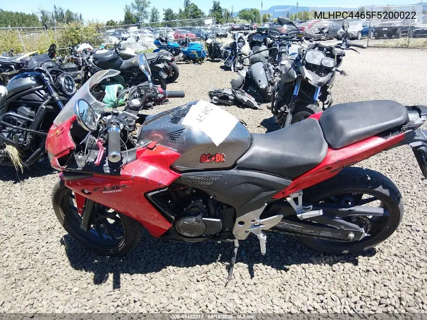 2015 Honda Cbr500 R VIN: MLHPC4465F5200022 Lot: 45402317