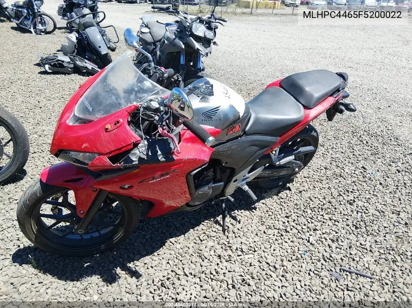 2015 Honda Cbr500 R VIN: MLHPC4465F5200022 Lot: 45402317