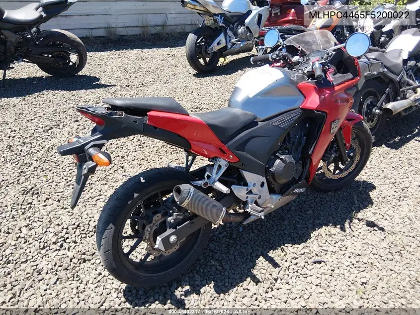 2015 Honda Cbr500 R VIN: MLHPC4465F5200022 Lot: 45402317