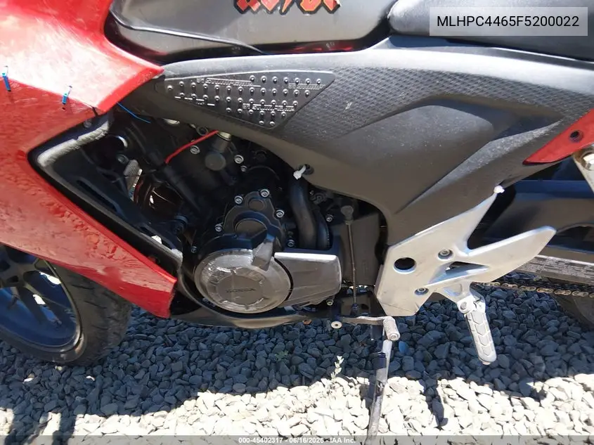 2015 Honda Cbr500 R VIN: MLHPC4465F5200022 Lot: 45402317