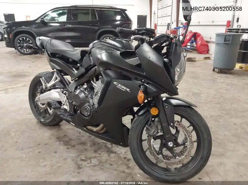 2016 Honda Cbr650 F VIN: MLHRC7403G5200558 Lot: 45502142