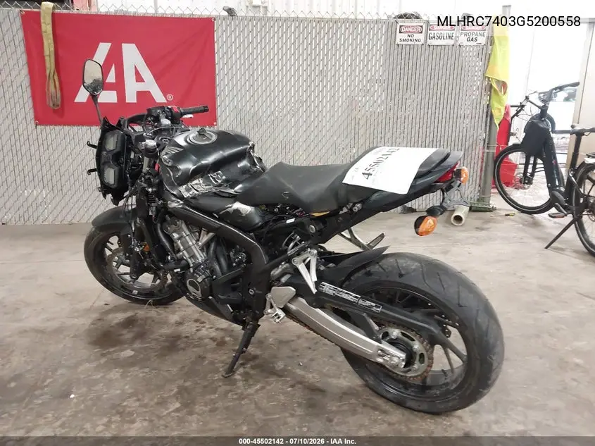 2016 Honda Cbr650 F VIN: MLHRC7403G5200558 Lot: 45502142