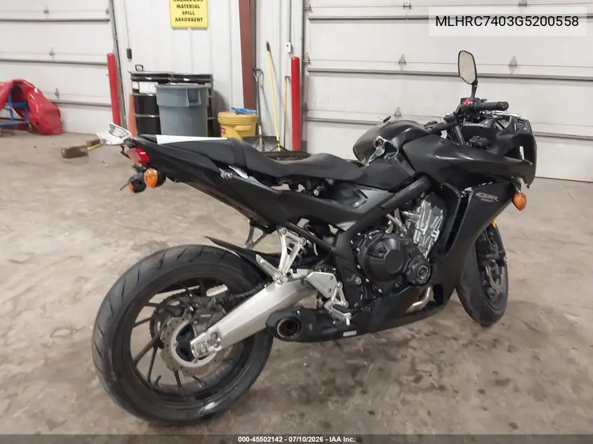 2016 Honda Cbr650 F VIN: MLHRC7403G5200558 Lot: 45502142