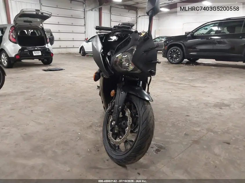 2016 Honda Cbr650 F VIN: MLHRC7403G5200558 Lot: 45502142