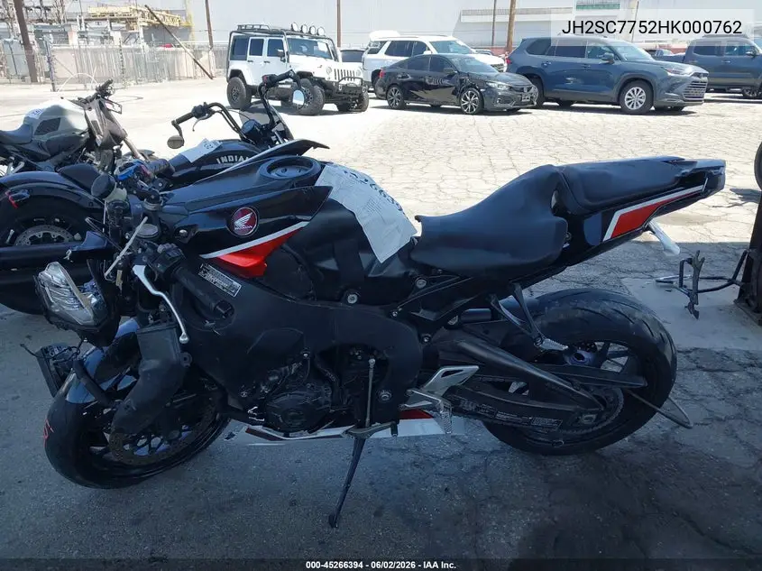 2017 Honda Cbr1000 Ra VIN: JH2SC7752HK000762 Lot: 45266394