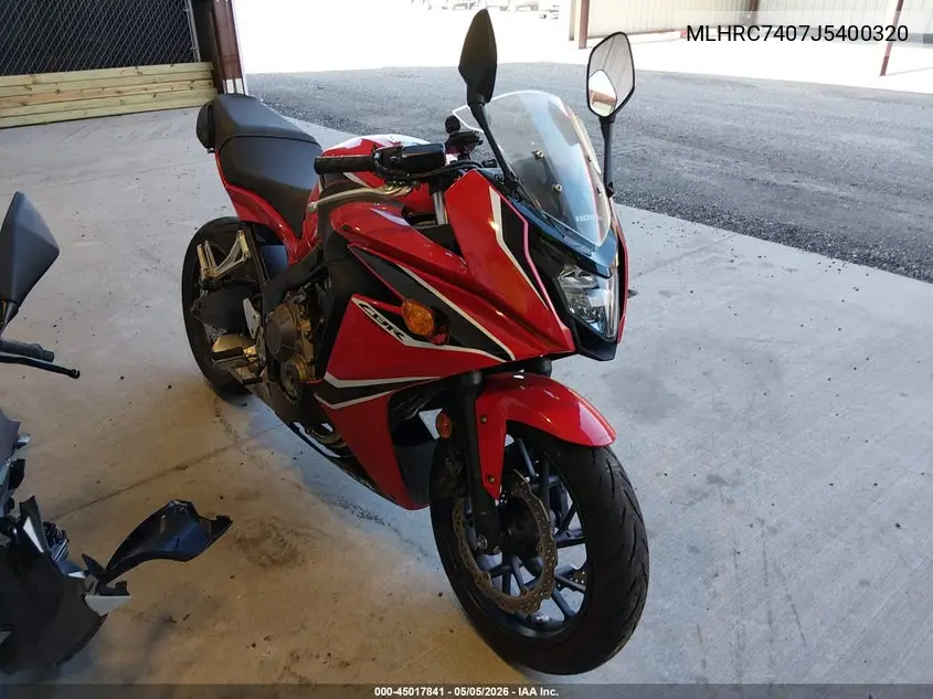 2018 Honda Cbr650 F VIN: MLHRC7407J5400320 Lot: 45017841