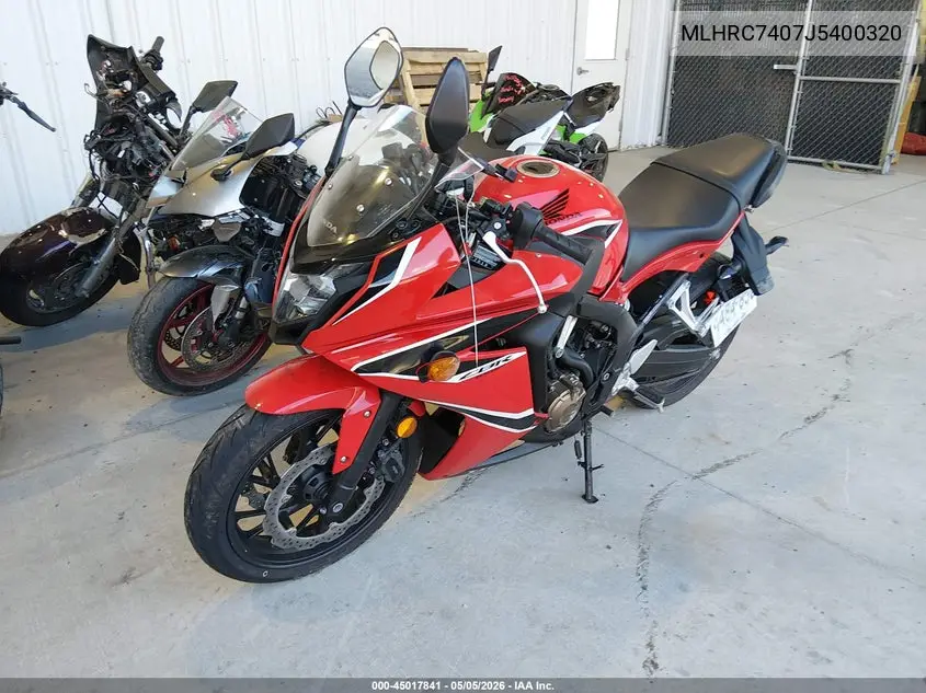 2018 Honda Cbr650 F VIN: MLHRC7407J5400320 Lot: 45017841