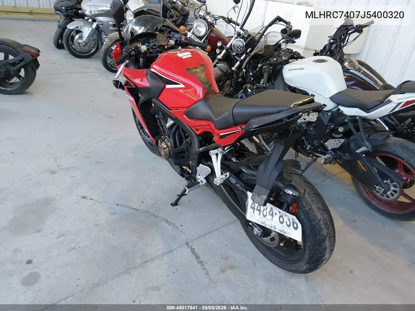 2018 Honda Cbr650 F VIN: MLHRC7407J5400320 Lot: 45017841