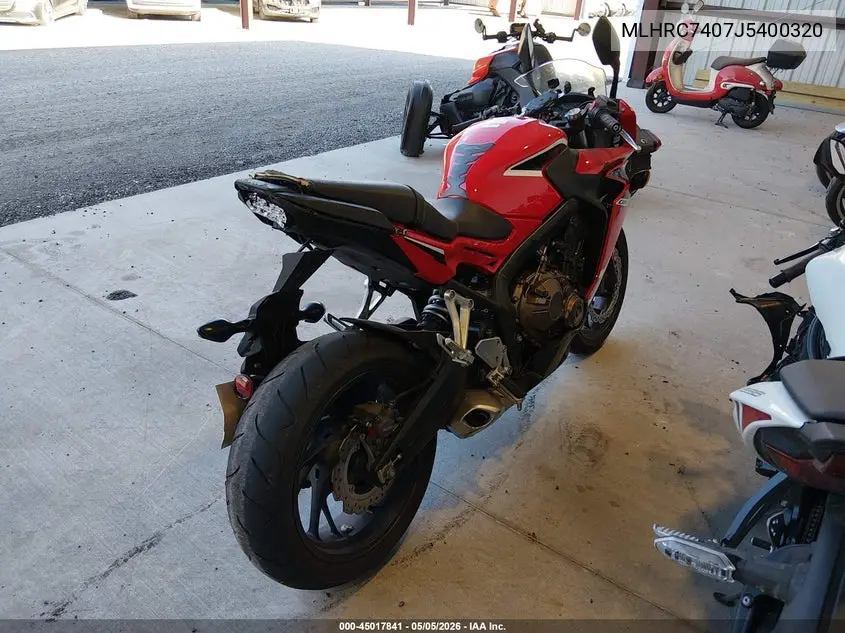 2018 Honda Cbr650 F VIN: MLHRC7407J5400320 Lot: 45017841