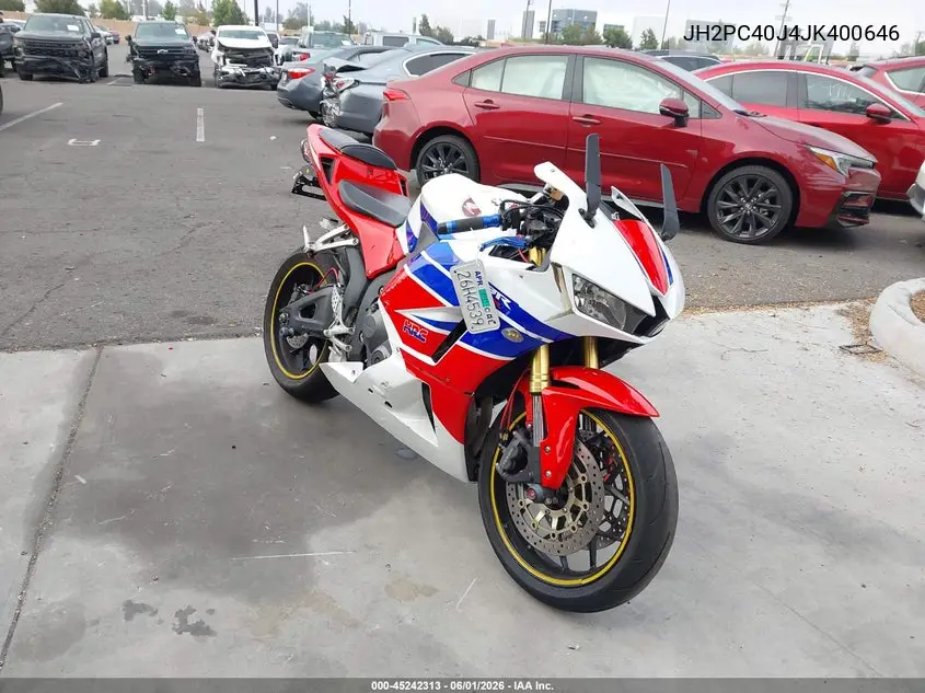 2018 Honda Cbr600 Rr VIN: JH2PC40J4JK400646 Lot: 45242313