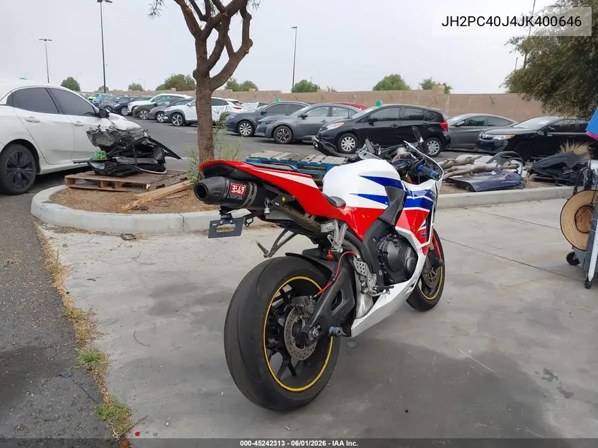 2018 Honda Cbr600 Rr VIN: JH2PC40J4JK400646 Lot: 45242313
