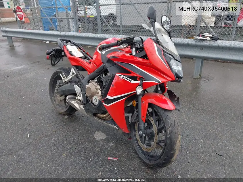 2018 Honda Cbr650 F VIN: MLHRC740XJ5400618 Lot: 45272914
