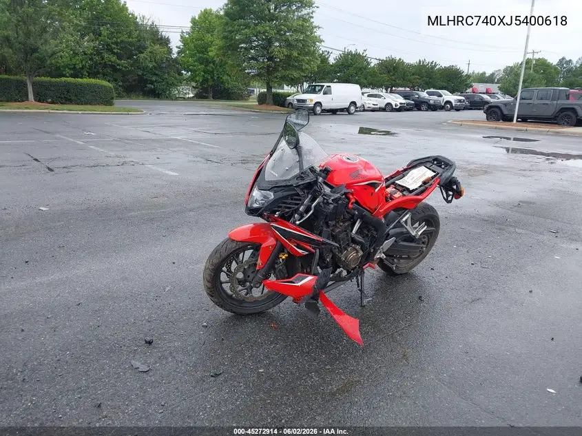 2018 Honda Cbr650 F VIN: MLHRC740XJ5400618 Lot: 45272914