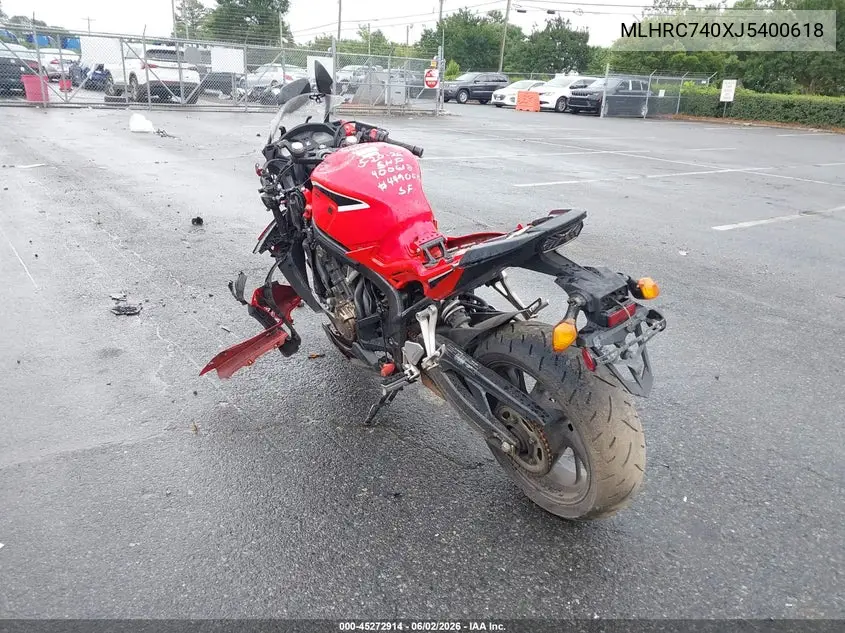 2018 Honda Cbr650 F VIN: MLHRC740XJ5400618 Lot: 45272914