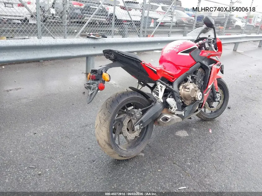 2018 Honda Cbr650 F VIN: MLHRC740XJ5400618 Lot: 45272914