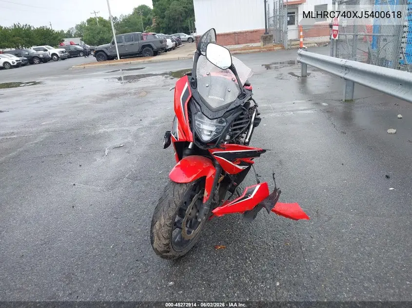 2018 Honda Cbr650 F VIN: MLHRC740XJ5400618 Lot: 45272914