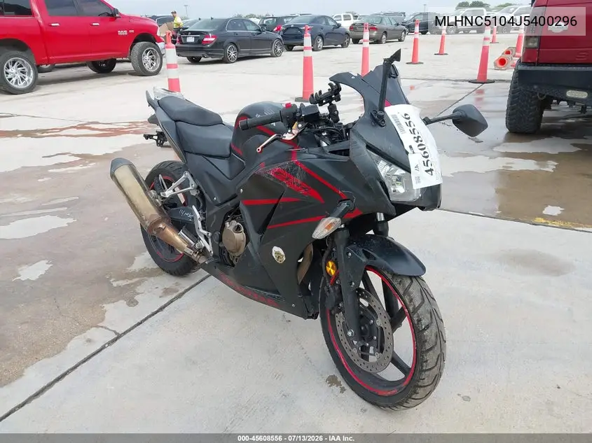2018 Honda Cbr300 R VIN: MLHNC5104J5400296 Lot: 45608556