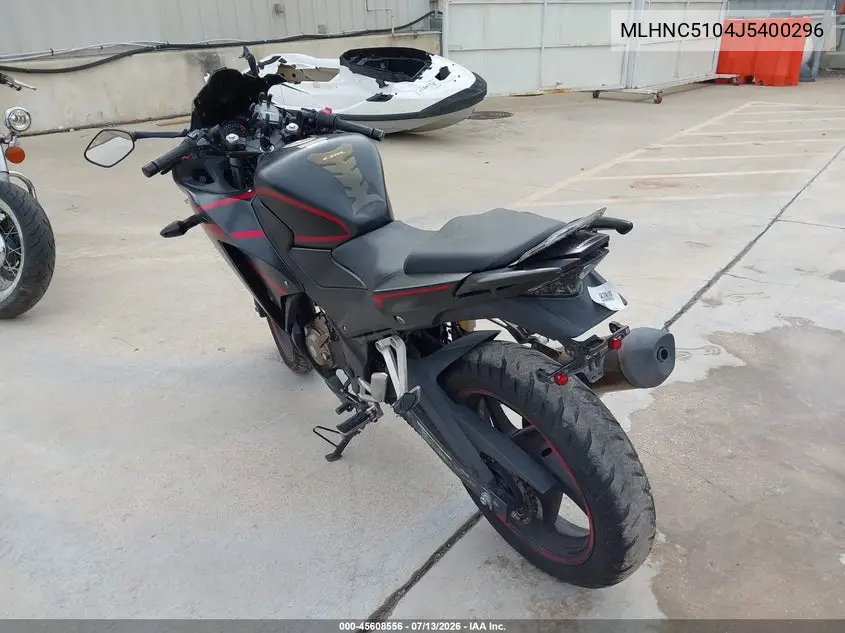 2018 Honda Cbr300 R VIN: MLHNC5104J5400296 Lot: 45608556