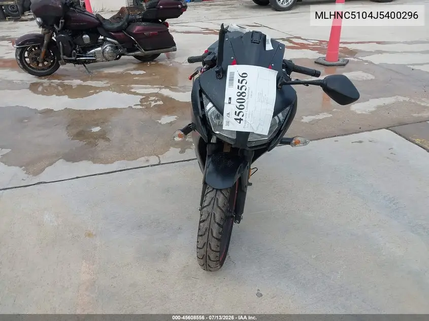 2018 Honda Cbr300 R VIN: MLHNC5104J5400296 Lot: 45608556