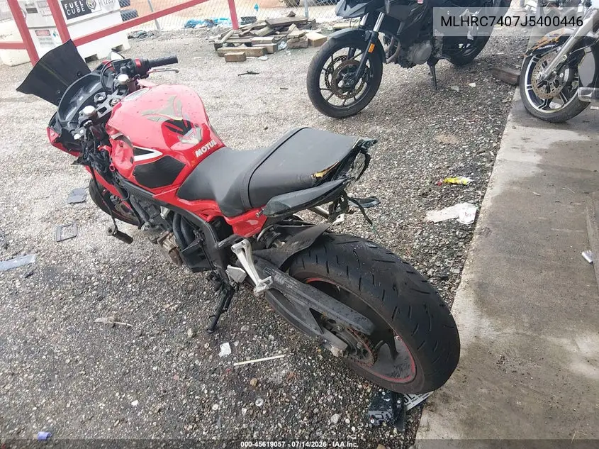 2018 Honda Cbr650 F VIN: MLHRC7407J5400446 Lot: 45619057
