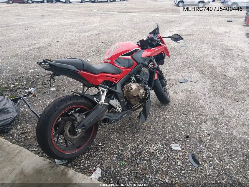 2018 Honda Cbr650 F VIN: MLHRC7407J5400446 Lot: 45619057