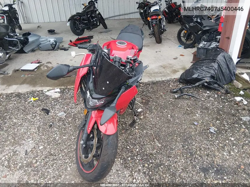 2018 Honda Cbr650 F VIN: MLHRC7407J5400446 Lot: 45619057