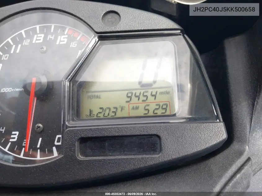 2019 Honda Cbr600 Rr VIN: JH2PC40J5KK500658 Lot: 45352473