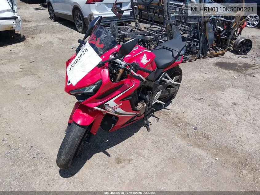 2019 Honda Cbr650 R VIN: MLHRH0110K5000221 Lot: 45582928