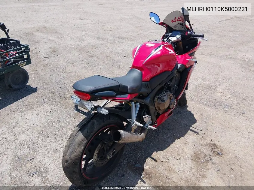 2019 Honda Cbr650 R VIN: MLHRH0110K5000221 Lot: 45582928