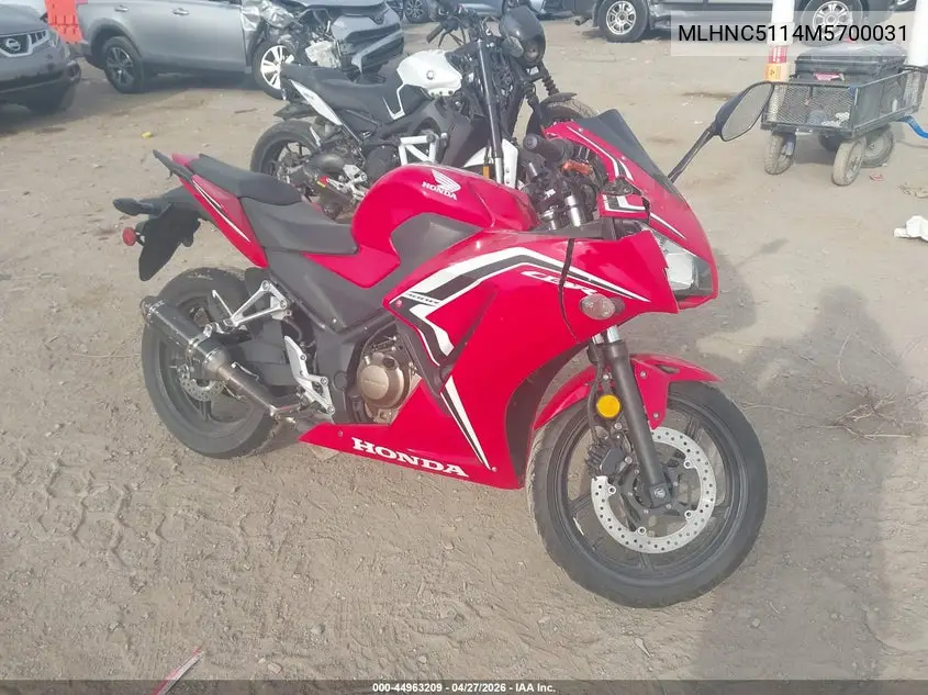2021 Honda Cbr300 R VIN: MLHNC5114M5700031 Lot: 44963209