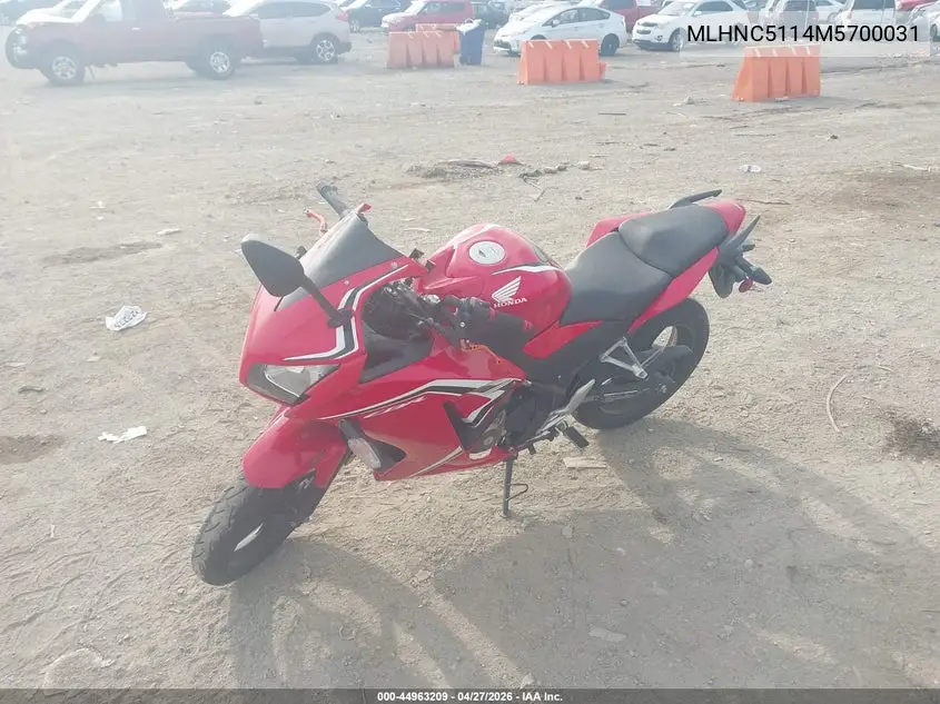 2021 Honda Cbr300 R VIN: MLHNC5114M5700031 Lot: 44963209
