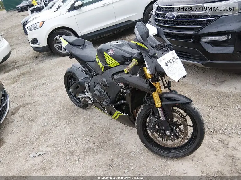 2021 Honda Cbr1000 Rr VIN: JH2SC7719MK400051 Lot: 45025694