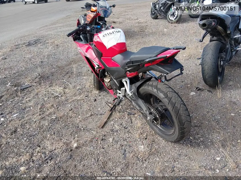 2021 Honda Cbr300 R VIN: MLHNC5104M5700151 Lot: 45164760